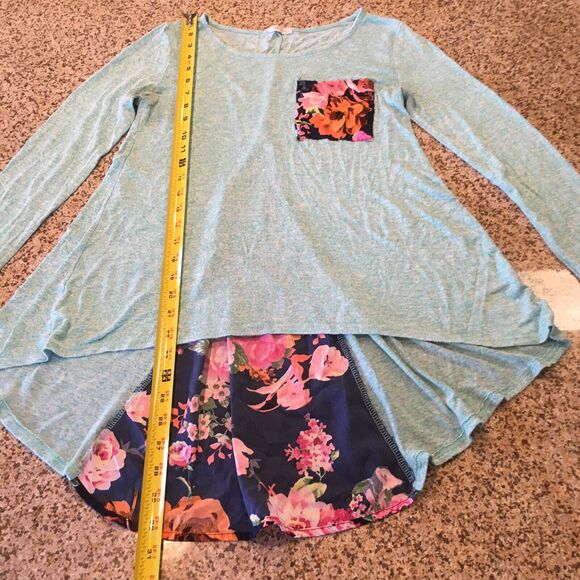 Anthro 12PM By Mon Ami Small Blue Long Sleeve Top Peasant Blouse Floral Back - Picture 9 of 12